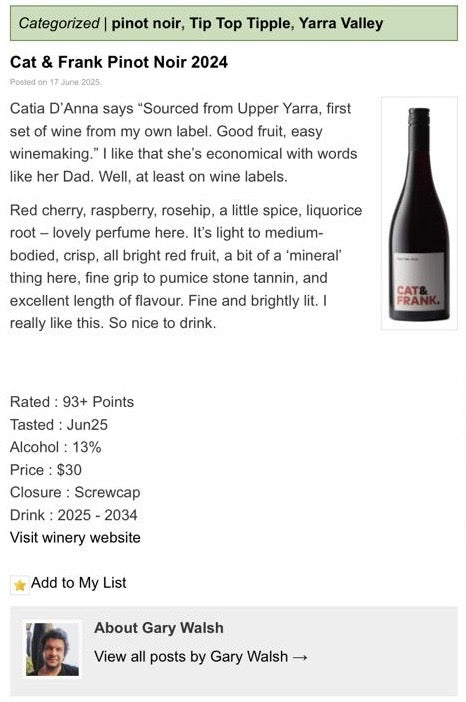 Cat & Frank Yarra Valley Pinot Noir 2024