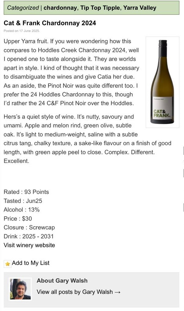Cat & Frank Yarra Valley Chardonnay 2024